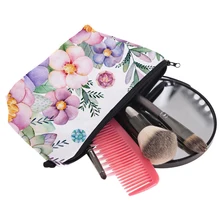Flowers Pattern Polyester Women Travel Storage Bag Toiletries Organize Waterproof Cosmetic Bag Portable Female Make Up Bag