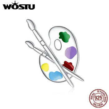 

WOSTU Genuine 925 Sterling Silver Colorful Palette Metal Charm for Original Women Silver Bracelet DIY Jewelry Making FNC359
