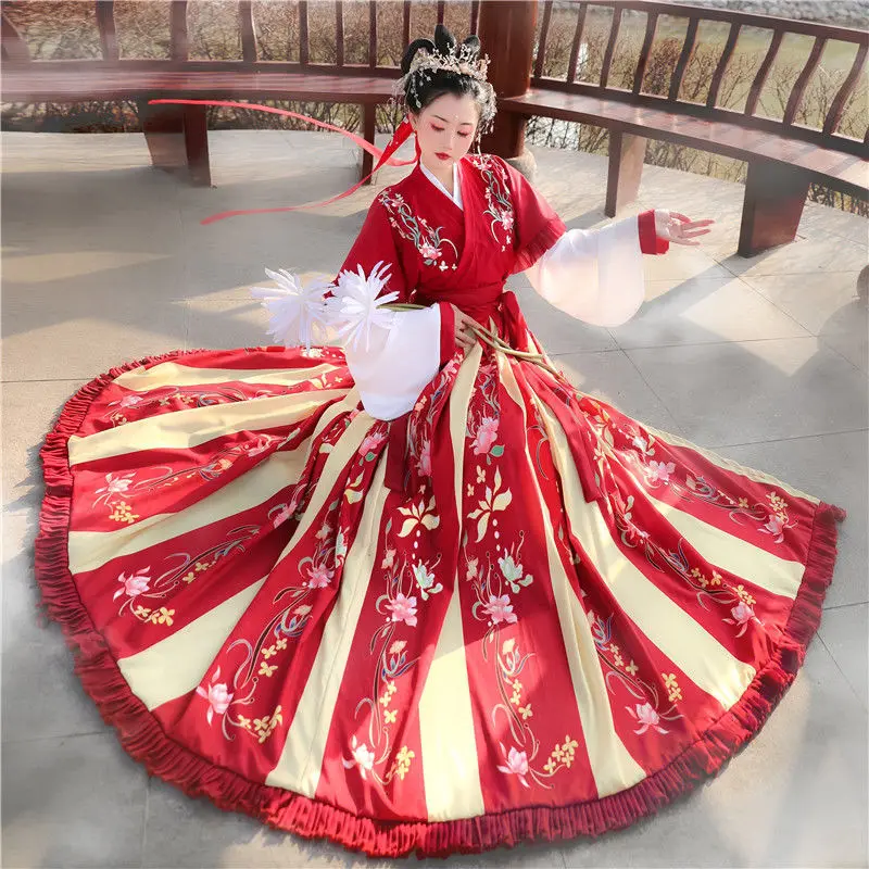 

Chinese Traditional Hanfu Women's Clothing Cosplay Cross-collar Students Spring Summer Three-piece Embroidery Dress Skirt Set