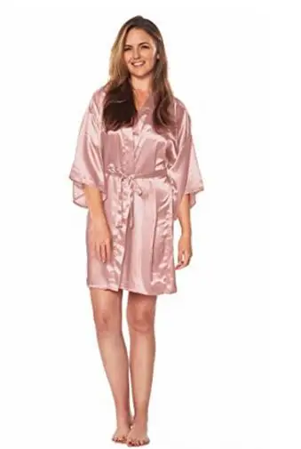 Women Silk Satin Short Night Robe Solid Kimono Robe Fashion Bath Sexy Bathrobe Peignoir Femme Wedding Bride Bridesmaid