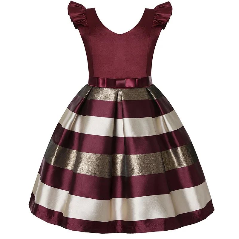QISIMI/платье для девочек Новое Кружевное платье принцессы в полоску для девочек; торжественные платья для маленьких девочек праздничное платье для девочек Рождественская одежда