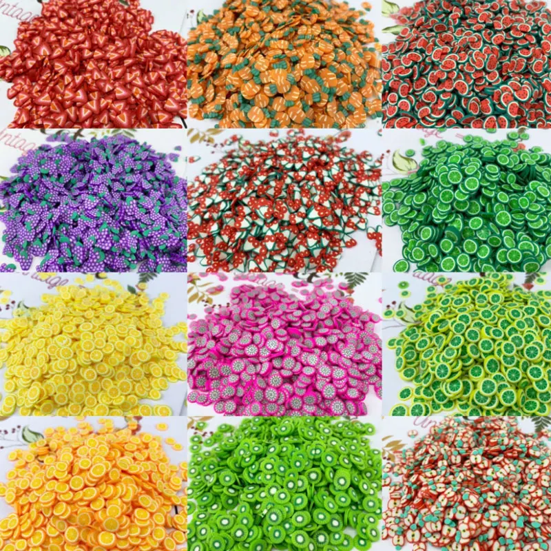 

1000PC/Pack Cartoon Soft Clay Fruit Slice DIY Design Slice Beauty Polymer Clay Nail Art Decoration Nail Accessories