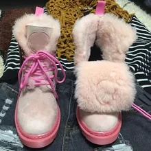 Зимние ботинки; коллекция года; зимние теплые женские ботинки на меху из плюша; ботильоны из натуральной кожи на платформе; женская обувь; Модные Ботинки martin на шнуровке