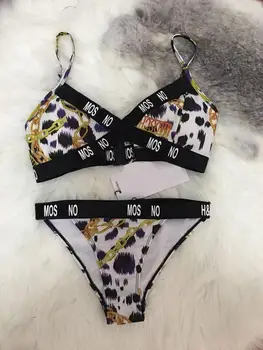 

Summer New Fashion Adult Women Female Two-Pieces Letters Sexy Leopard Chains Pattern Swimsuit Ladies' Swimwear