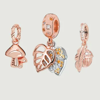 

2019 Autumn New 925 Sterling Silver Sparkling Mushrooms Dangle Charm Beads fit Original Bracelets Women DIY Jewelry