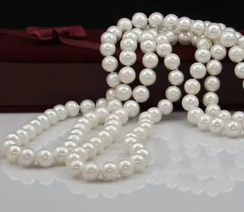 

Jewelry Free Shipping 100% AAA natural pearl necklace round white sweater chain 9-10mm Fine jewelry 925 Silver clasp 130CM
