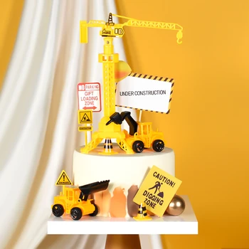 

Construction vehicle excavator Cake Toppers for Boy`s Happy Birthday Party Cupcake Topper Fireman Plane Train Toppers