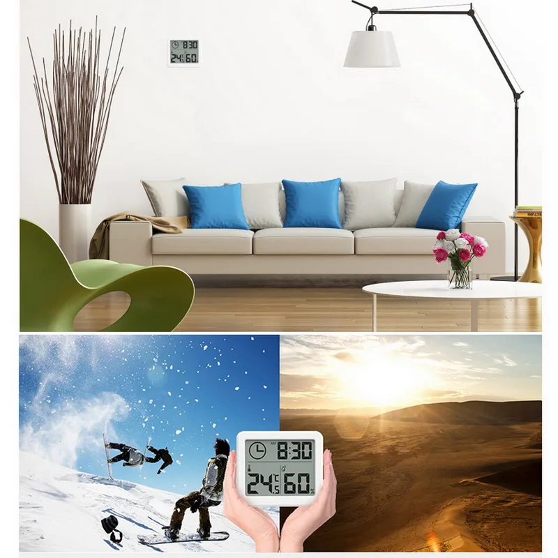 Цифровые часы для измерения температуры и влажности, большой ЖК-электронный термометр, счетчик-гидрометр с подставкой, гигрометр, измеритель влажности, цифровой