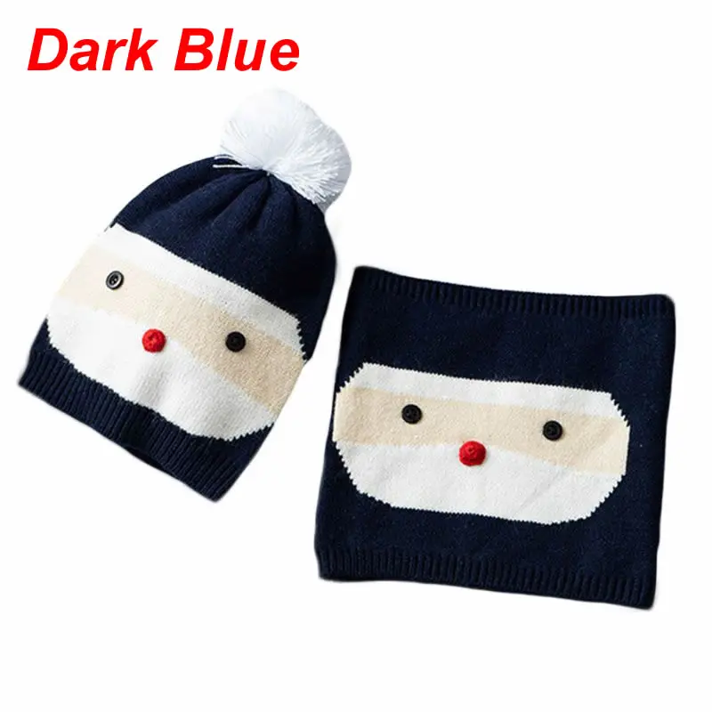 Dark Blue Детский шарф, шапка, шарф для маленьких мальчиков и девочек, шапка, комплект на осень и зиму, модный детский костюм с нагрудником и шапкой - Цвет: Dark Blue