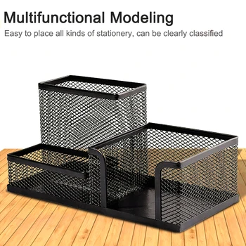 

Metal Mesh Desktop Pencil Holder Organizer Office Stationery Storage Case Basket with 3 Compartments Students Supplies