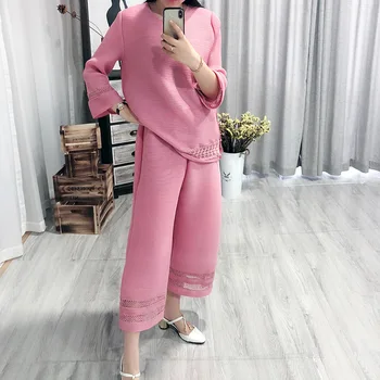 

LANMREM 2020 new spring and summer fashion pleated vintage clothes flare sleeves pleated shirt and wide leg pants set WK68218