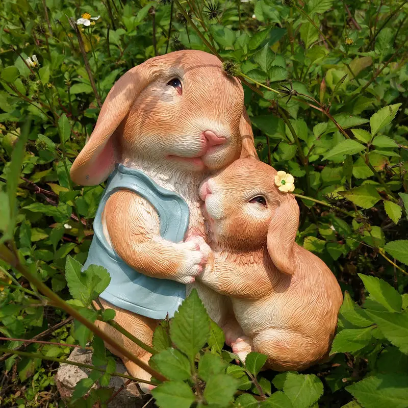 

Nordic Garden Cute Mother Child Rabbit Resin Ornaments Villa Table Accessories Crafts Courtyard Outdoor Balcony Figurines Decor