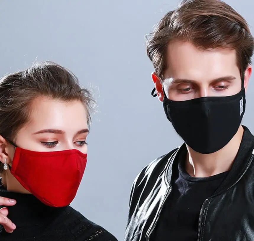 Простые Модные PM2.5 хлопковые однотонные маски для рта с защитой от пыли фильтр