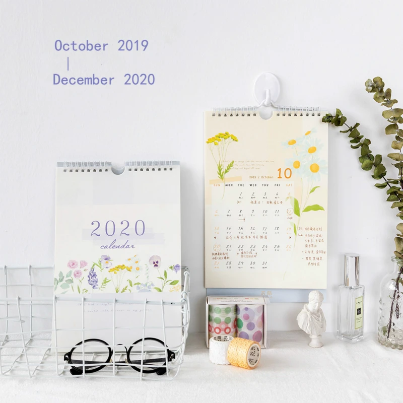 

wall Calendar New Year 2020 Fresh Creative Flowers Hand-painted Calendar Simple Hanging Desk Calendar