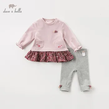 

DBZ11395 dave bella autumn baby girls fashion floral appliques clothing sets kids cute long sleeve sets children 2 pcs suit
