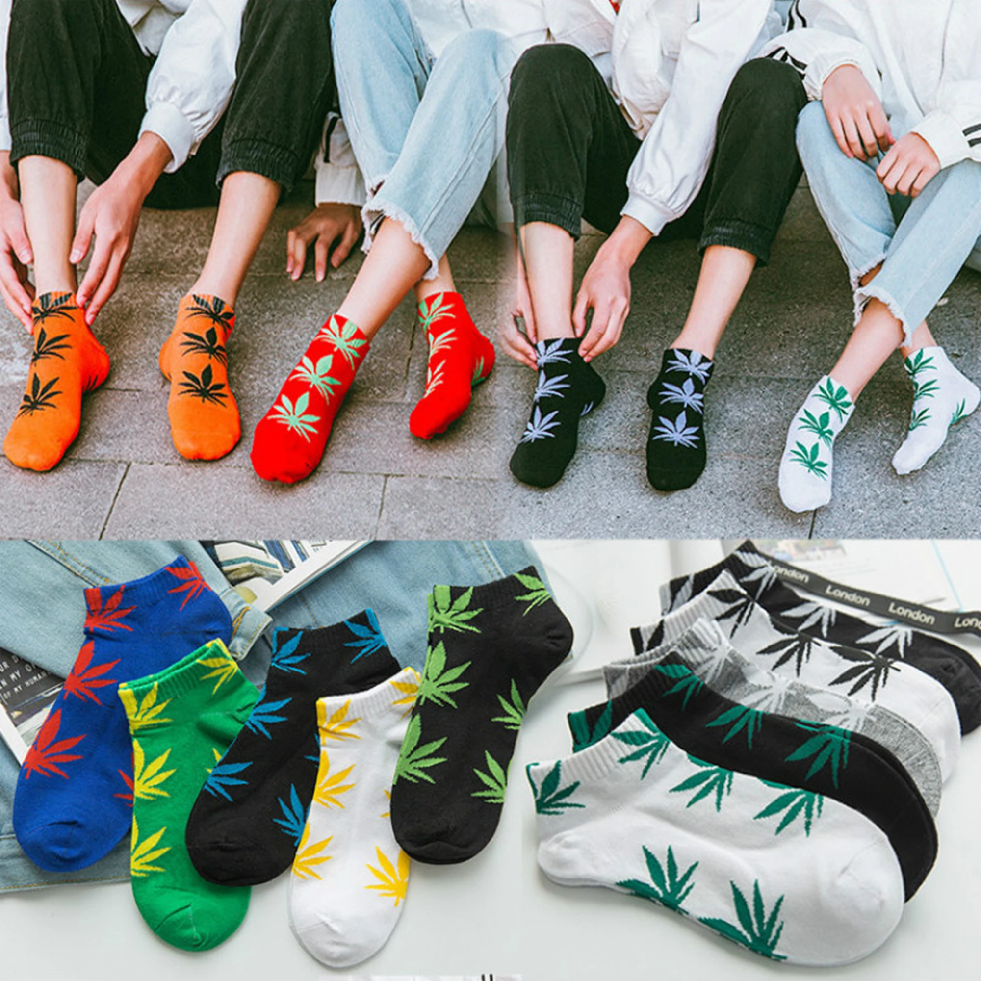 

Fashion Maple Leaf Hemp Weed Pattern Funny Socks Women Men Colorful Street Hip Hop Skateboard Ankle Short Socks Unisex
