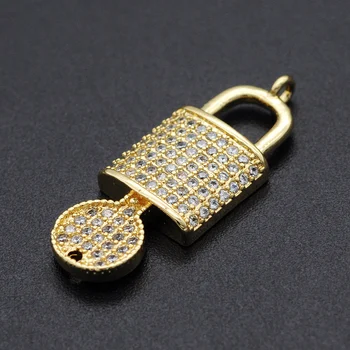 

5pcs/lot 10x26mm CZ Lock and Key Connerctor Charm Wholesale 100% Micro Pave Cubic Zirconia Connectors DIY Jewelry Making