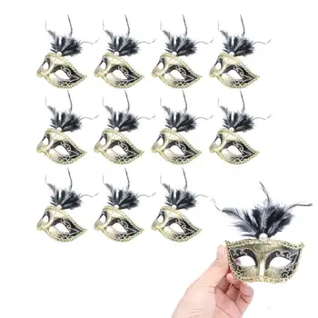 

24 Pieces Decorative Mini Masquerade Mask Party Decorations Luxury Feather Mardi Gras Venetian Mask Party Favors