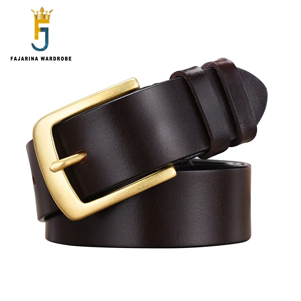 

FAJARINA Retro Design Solid Brass Pin Buckle Casual Belt Men's 100% Pure Cow Cowhide Leather Belts for Men 3.8cm Width N17FJ833