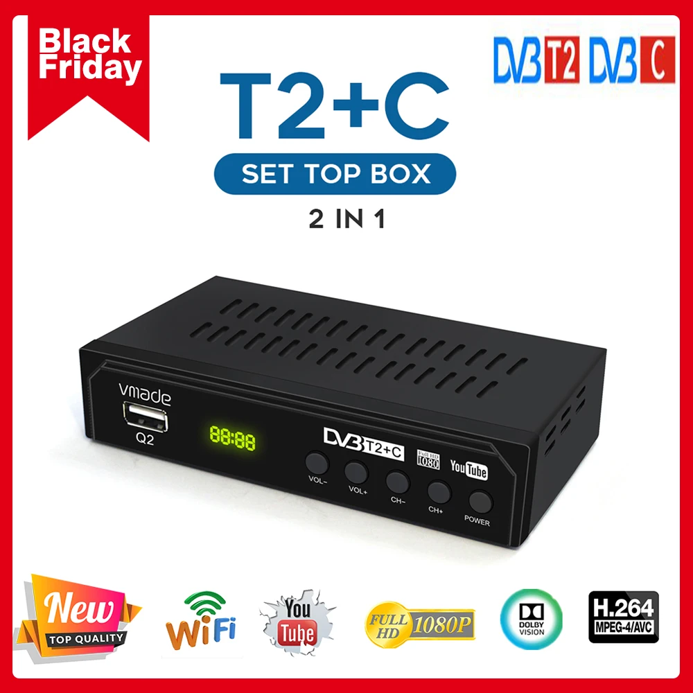 Цифровой ТВ-тюнер DVB T2 + C ресивер цифрового ТВ с поддержкой Wi-Fi ТВ-приставка