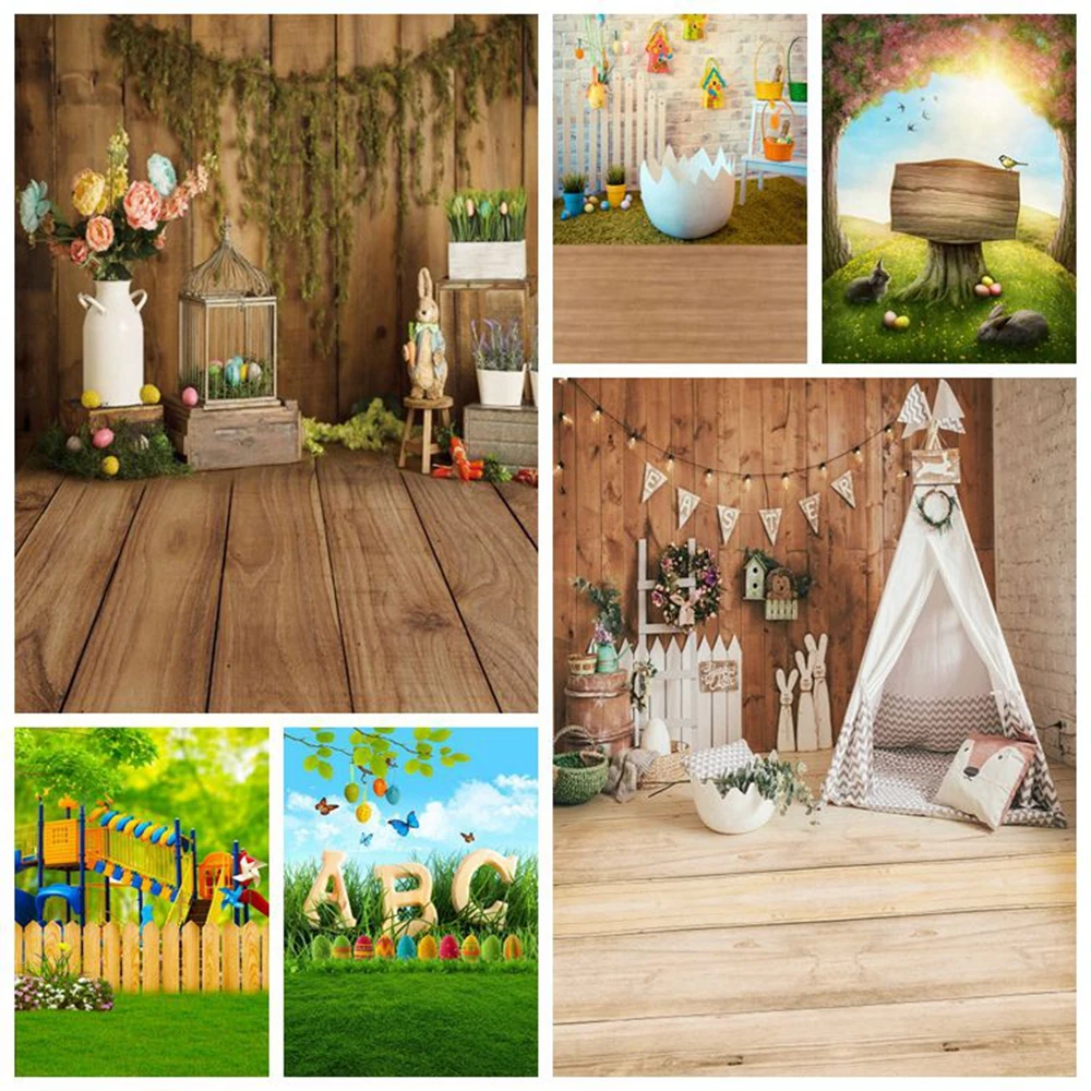 

Spring Easter Rabbit Flower Eggs Wood Floor Newborn Baby Shower Backdrop Custom Vinyl Photography Background For Photo Studio