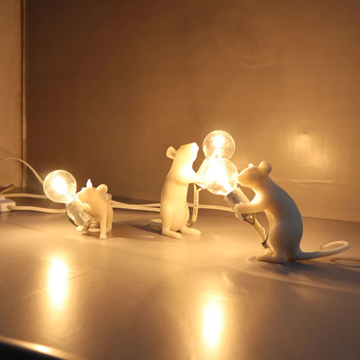 Настольная лампа в форме мыши, Настольный светильник из смолы, прикроватный светильник, домашний декор для комнаты JDH99