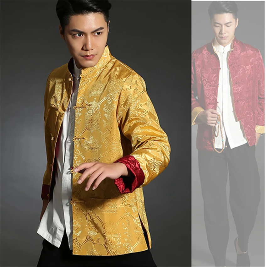 Chinese Men Tang Suit Shirt Style Jacket Collar Traditional Clothing Silk Kungfu Cheongsam Top Hanfu chinese dress lapel shirt martial arts clothing chinese men shirt