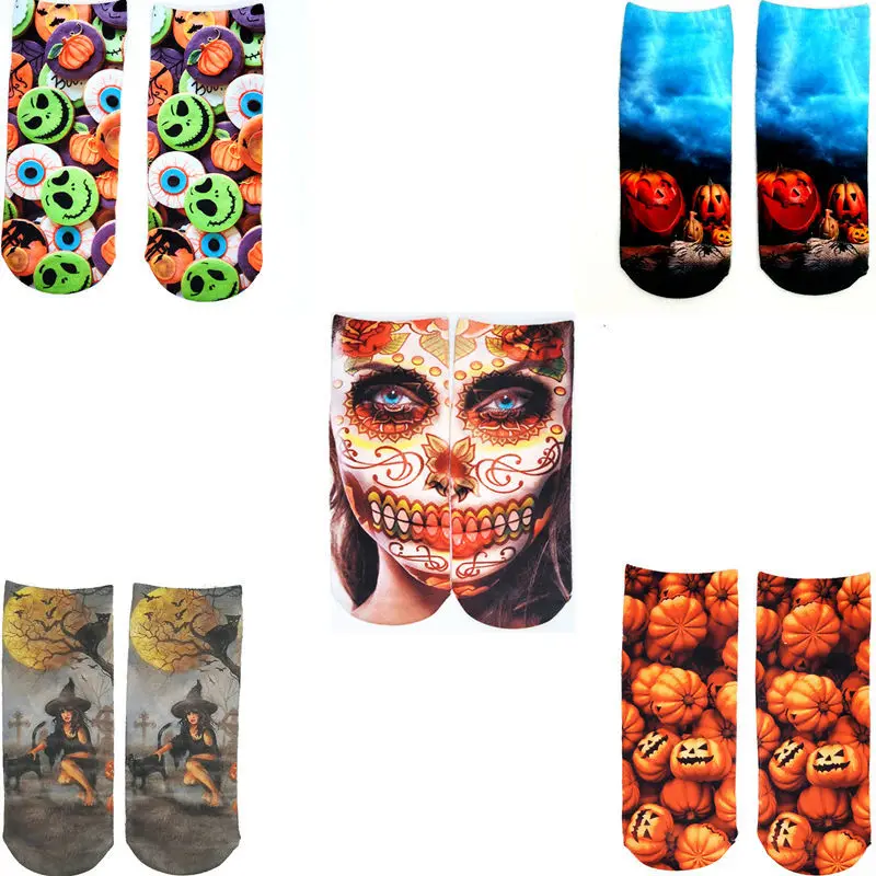 

Halloween Cat and Pumpkin Funny 3D Printed Ankle Socks Funny Cartoon Spoof Autumn Short Socks for Women EUR 35-40 502