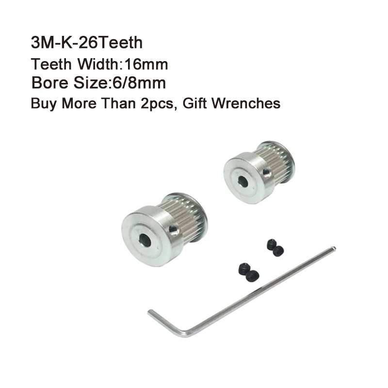 

HTD 3M Timing Pulley 26 Teeth 6/8mm Bore Size 16mm Width Timing Belt Pulley 3M for CNC Machines Laser Engraving Machine