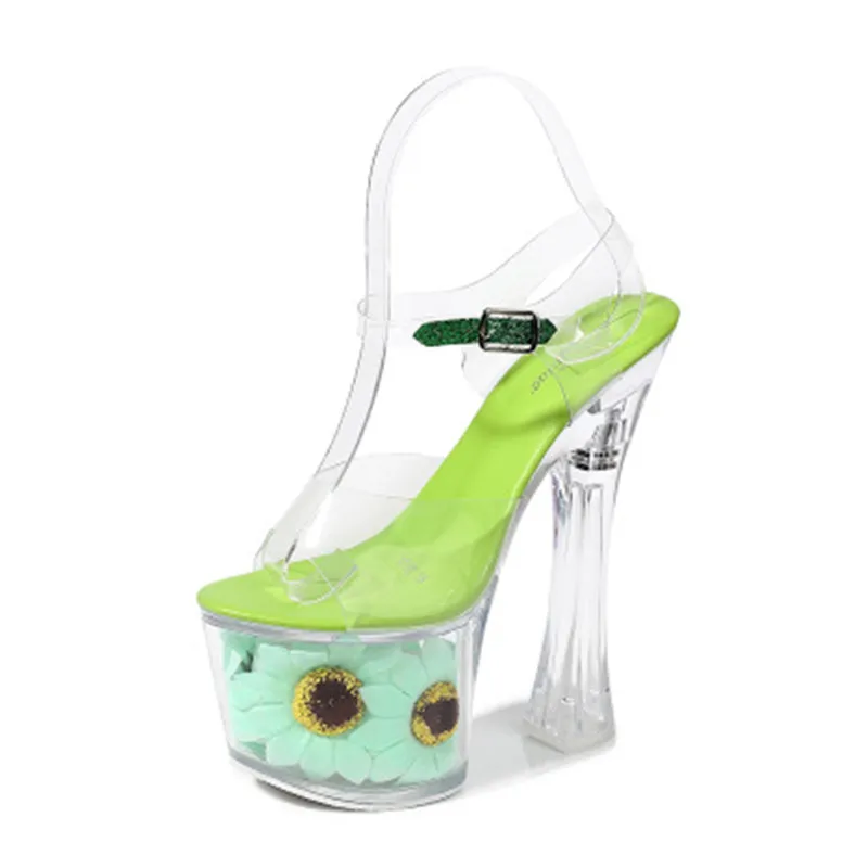 

Sexy superb heel shoes sunflower thick heel thin heel waterproof platform 17 cm sandals transparent crystal wedding shoes