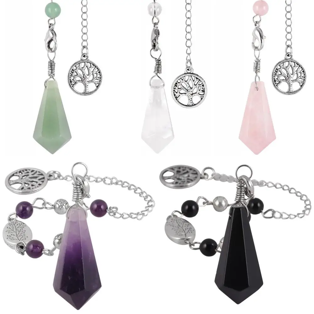 

TUMBEELLUWA Natural Stone Hexagonal Pendulum Necklace for Divination,Healing Crystal Point Dowsing Pendulum Chakra Balancing