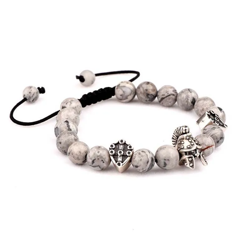 New Unique Design Men Jewelry Bracelet Vintage Helmet Shield Charms Natural Stone Beads Macrame Bracelet Male - Image 3