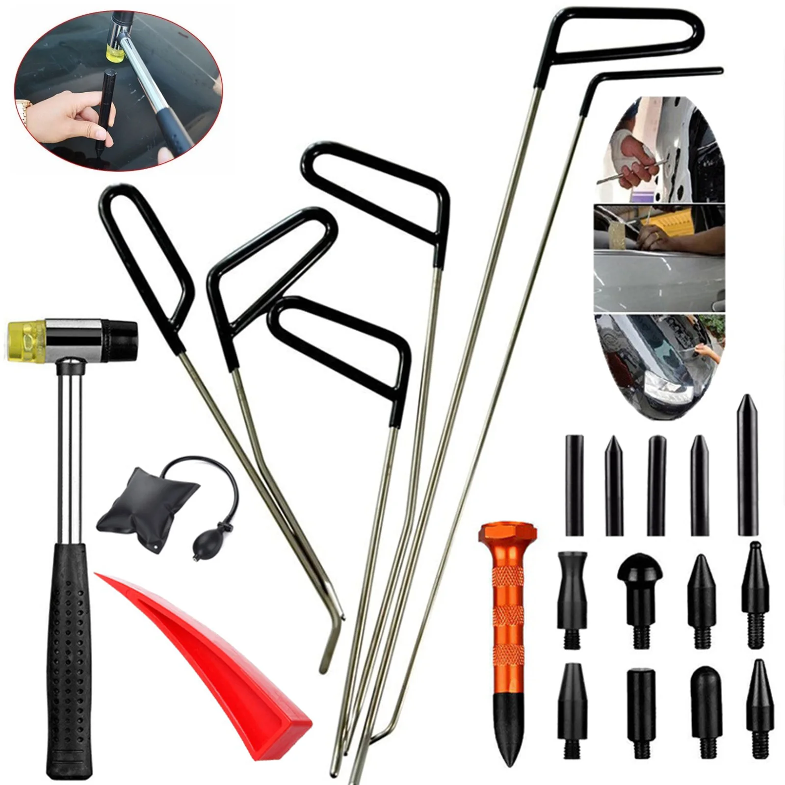 Car Body Repair Rods Dent Tools Removal Kit For Hail Damage Door Dings