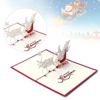 

3D Pop Up Santa's Sleigh Greeting Card Merry Christmas Wedding Postcard Gift hot 634E