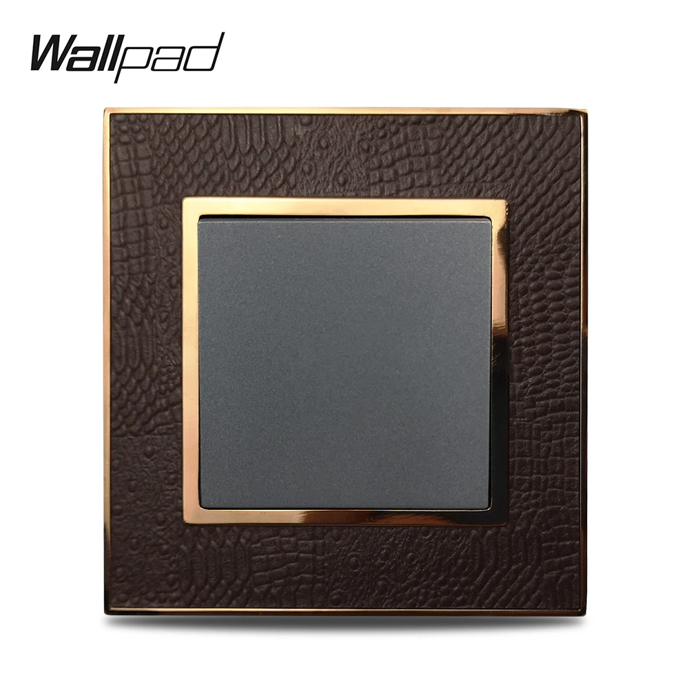 Hot Sale 1 Gang 1 Way Wallpad Luxury Leather Panel Silver Gold Frame Light Switch Rocker Wall Switches 16A AC 110~250V