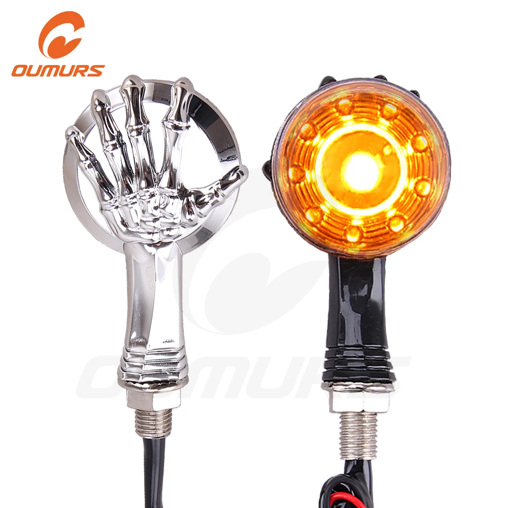 

OUMURS Motorcycle Skull LED Turn Signal Light Indicator Blinker Amber Lamp 10mm Black Chrome Universal for Harley Yamaha