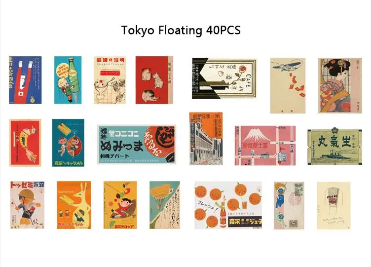 40PCS/bag vintage poster series stickers DIY scrapbooking junk journal album diary happy planner decorative stickers - Цвет: Tokyo Floating