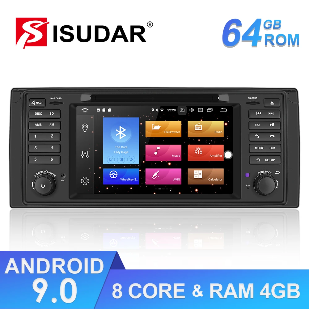 Автомагнитола Isudar ROM 64 ГБ Android 9 1 Din для BMW E39 X5 E53 Восьмиядерный процессор ОЗУ 4 Гб GPS
