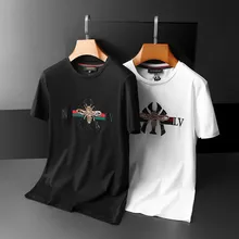 Camiseta de manga corta para hombre, camiseta de moda con diseño bordado de cuentas, bordado de abeja pequeño