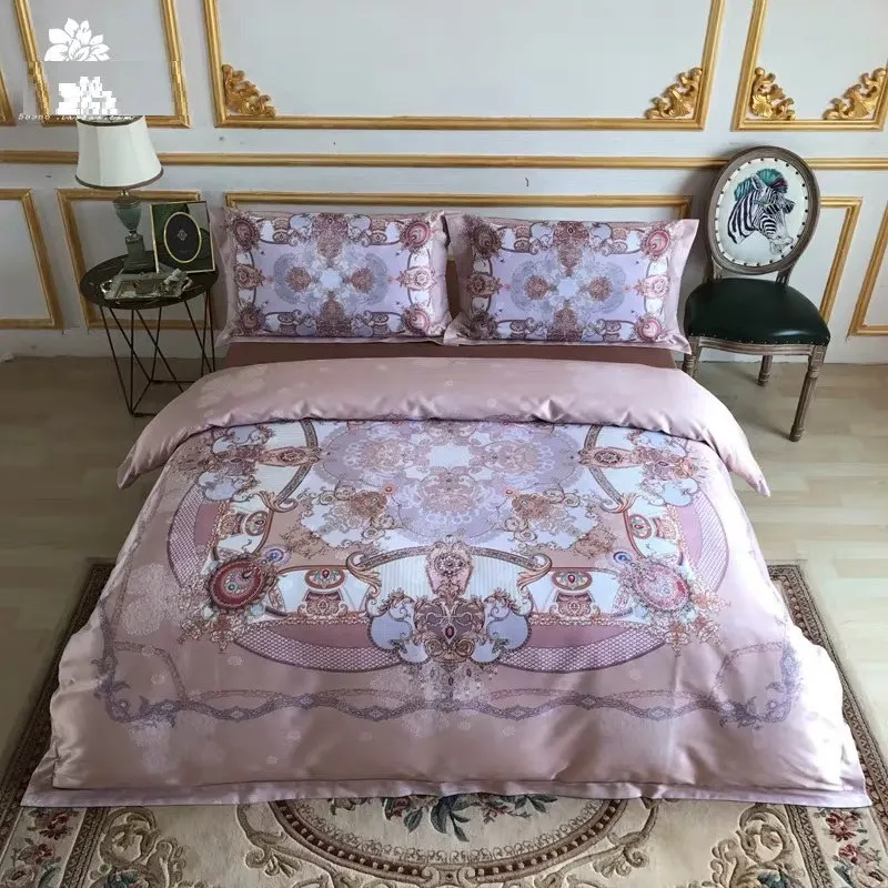 Высокое качество, большие цветы, узор, дизайн,, хлопок, свадебные комплекты постельного белья, размер King queen, 4 шт., синие - Цвет: L