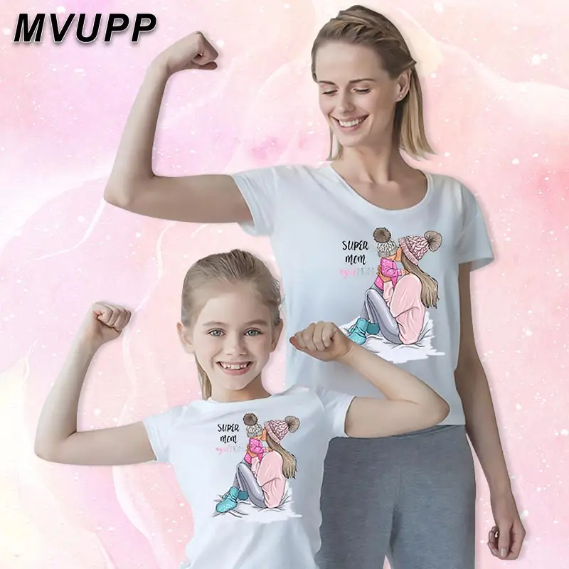 

MVUPP super mom daughter matching t shirt for mommy and me clothes mum girl family look mom mama baby women sisters t shirt 2019