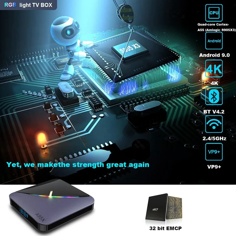 A95X F3 Android 9.0 Smart TV Box S905X3 4GB RAM 32GB ROM 5G WIFI Bluetooth 4.0 4K RGB Light Set Top Box