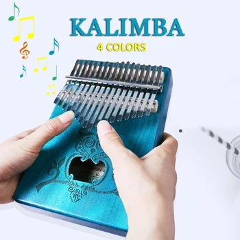 

17 Keys Kalimba Acoustic Thumb Piano Key C Solid Mahogany Beautiful Sound Piano Mbira Solid Wood Keyboard Xmas Gift Toy Set Blue