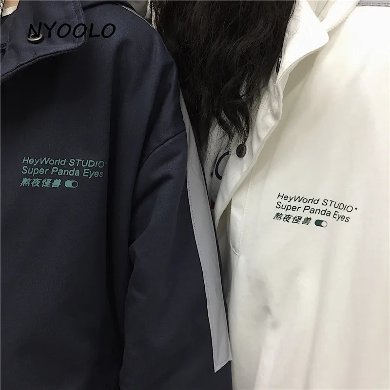 NYOOLO Harajuku дизайн уличная одежда без рукавов с принтом этикеток лоскутное хлопковое пальто с подкладкой осень зима длинный рукав куртка с капюшоном Женская Мужская Рабочая одежда