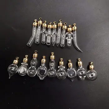 

5pcs gold/silver glue cap glass Vial Pendant locket charms mini wish glass bottles with Tassel cap name on rice art jewelry