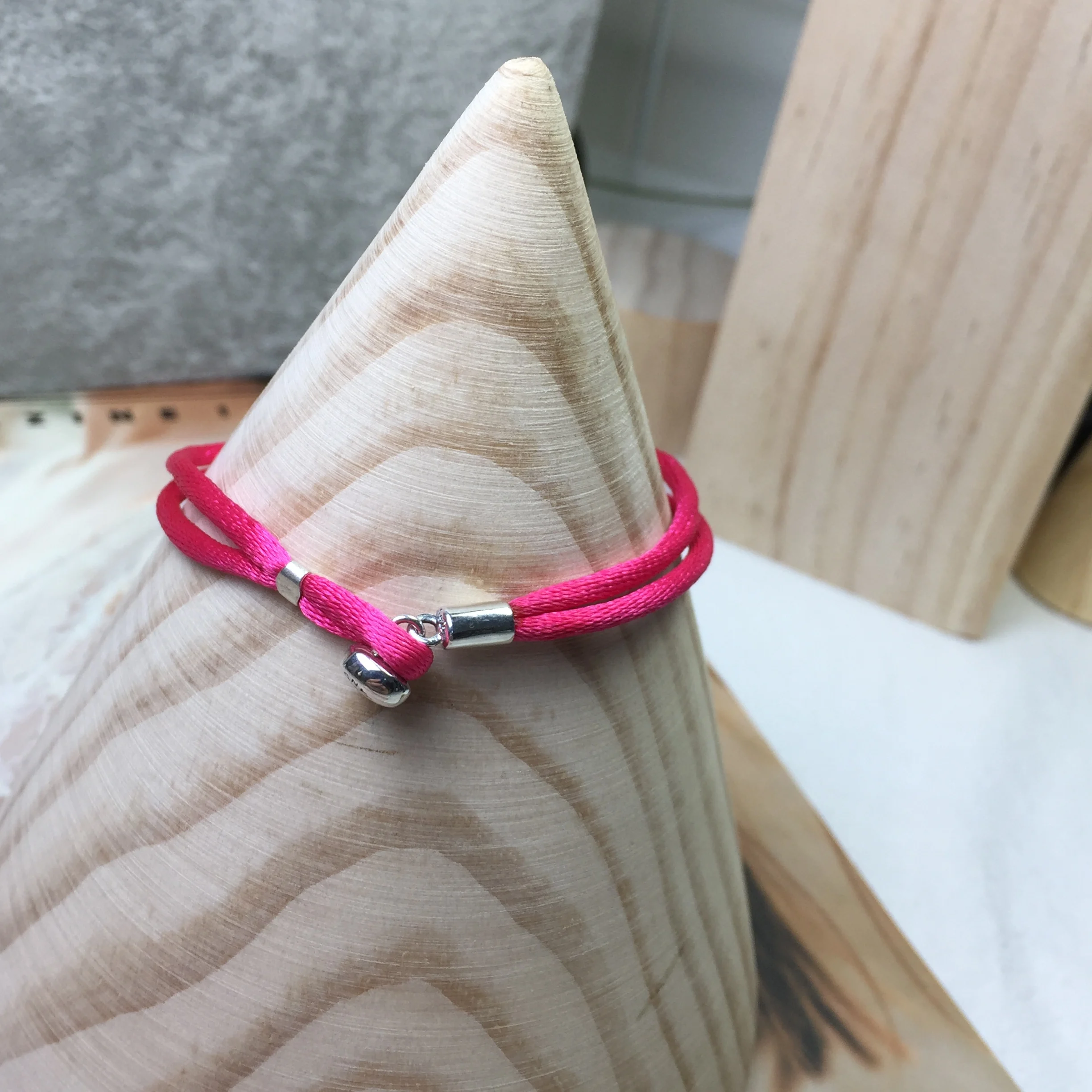 925 пробы Серебряный классический кожаный веревочный браслет ярко-розовый женский очаровательный ювелирный браслет