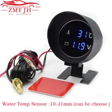 DC2 in 1 Universal Car Truck Moto Meter12V/24V Car Water Temp Sensor Gauge Round LCD Digital Voltmeter temperature Gauge Meter
