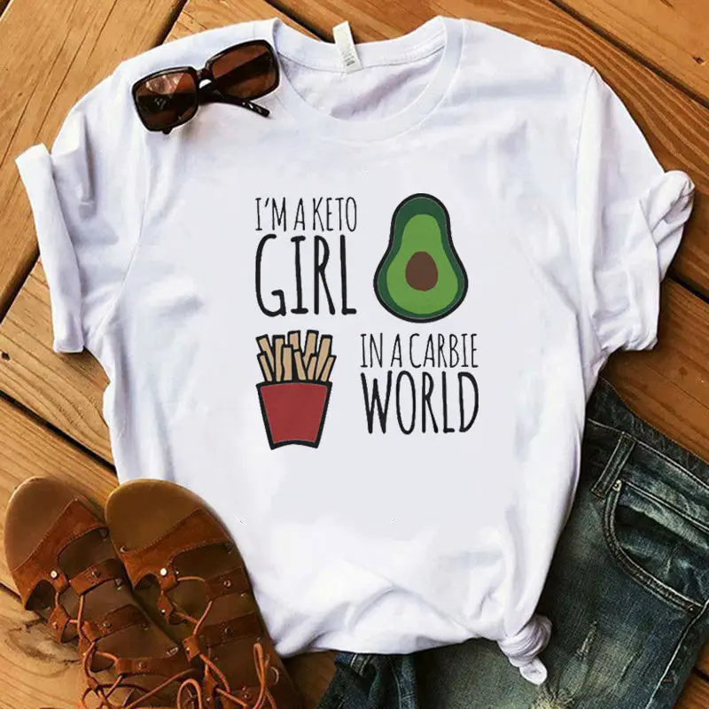 I'm A Keto Girl In A Carbie World/женские футболки с принтом авокадо,, классические с короткими рукавами, футболки для девочек