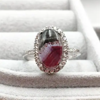 

Top Quality Natural Canada Auralite 23 Cacoxenite Adjustable Ring 12x7mm Purple Red Oval 925 Sterling Silver AAAAAA