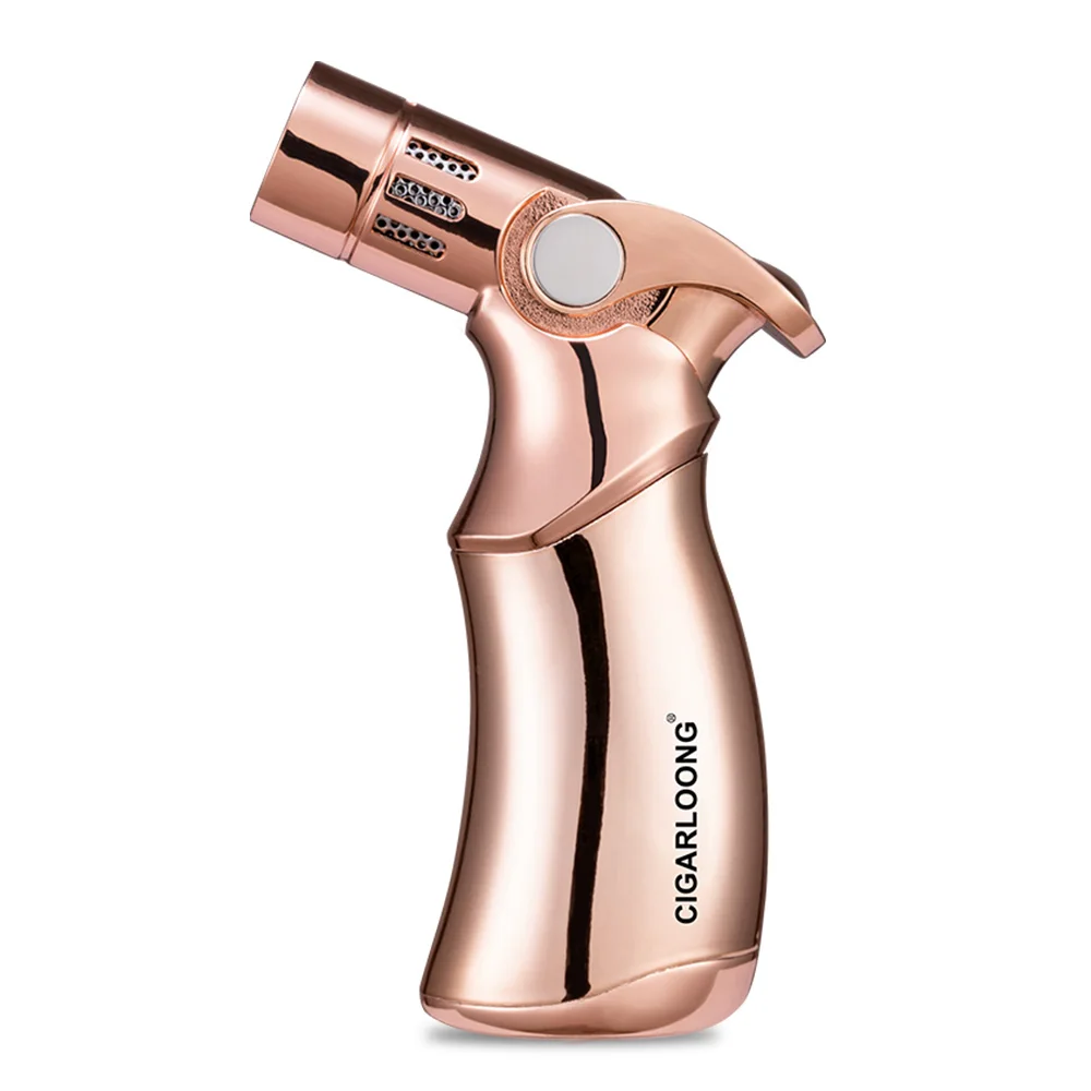 Butane Gas Lighter Cigarette Lighter CIGARLOONG Refillable Butane Gas Lighters Windproof 4 Jet Flame Metal Cigar Lighter Table Gun Cigarette Torch Lighter Smoking